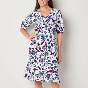 Liz Claiborne White Floral Linen Blend Dress 8 Cottagecore boho romantic NWT